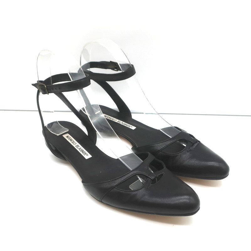 Manolo Blahnik Ankle Strap Flats Belfaba Black Cutout Leather Size 36.5 product image 2, provided for visual reference and