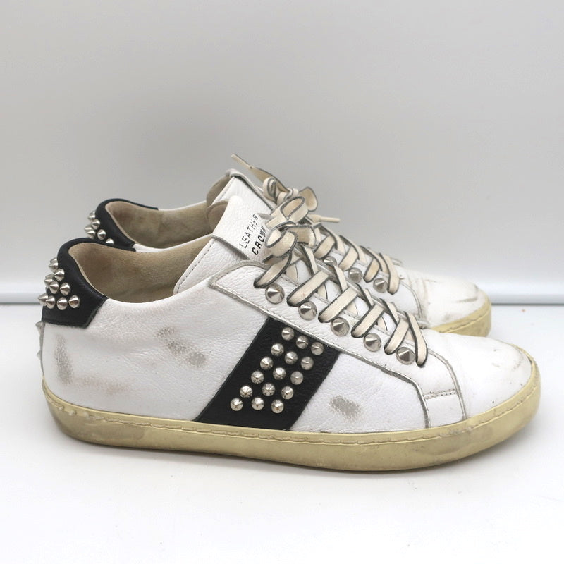 Leather Crown Iconic Stud Low Top Sneakers White & Black Leather Size 38 product image 2, provided for visual reference and