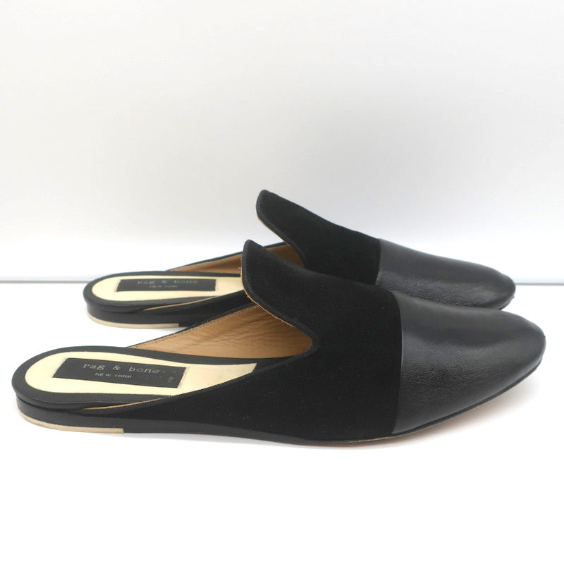 Rag & Bone Flat Mules Sabine Black Suede & Leather Size 41 product image 2, provided for visual reference and product detail