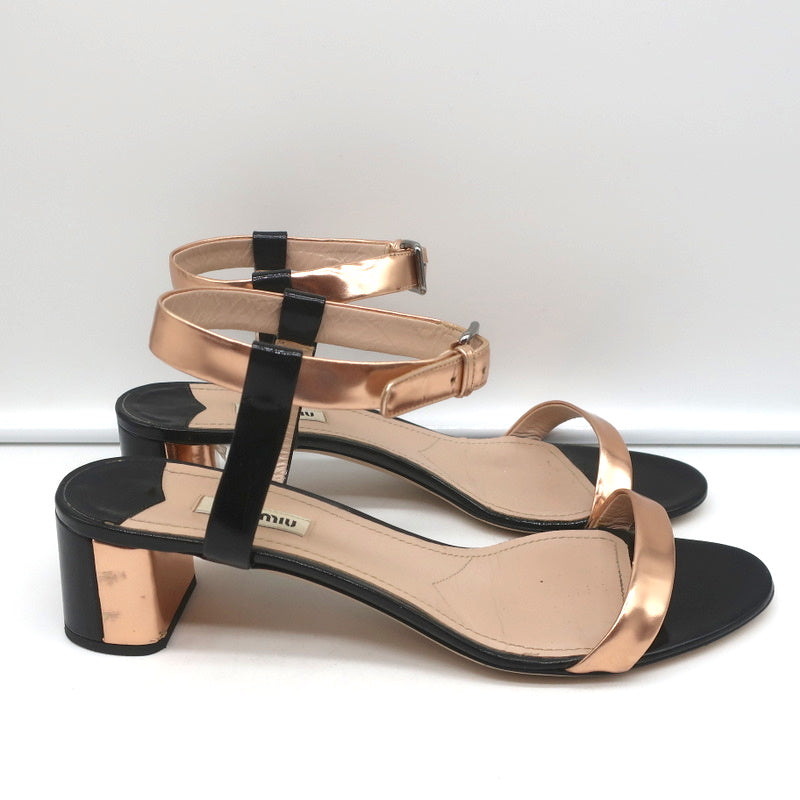 Miu Miu Bicolor Ankle Strap Sandals Metallic Rose Gold & Black Patent Size 41 product image 2, provided for visual reference