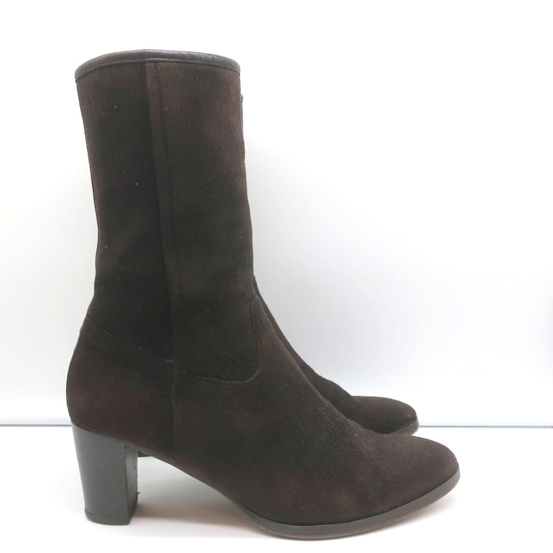 Loro Piana Mid-Heel Ankle Boots Dark Brown Leather-Trim Suede Size 37.5 product image 2, provided for visual reference and
