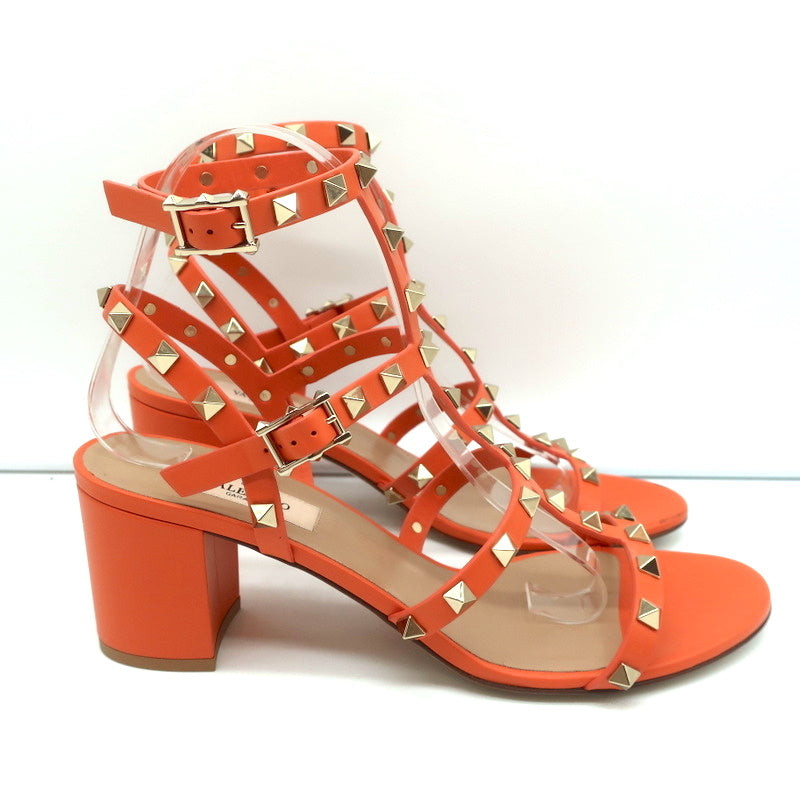 Valentino Rockstud Ankle Strap Sandals Orange Leather Size 40 Open Toe Heels NEW product image 2, provided for visual