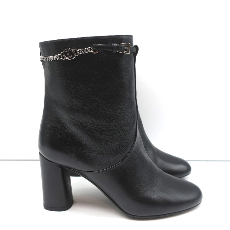 Christian Dior CD Chain Embellished Ankle Boots Black Leather Size 36 High Heel product image 2, provided for visual