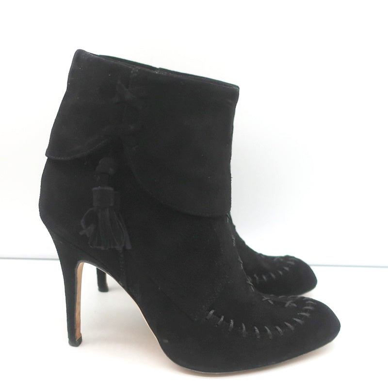 Manolo Blahnik Tassel Ankle Boots Black Suede Size 37 High Heel Booties product image 2, provided for visual reference and