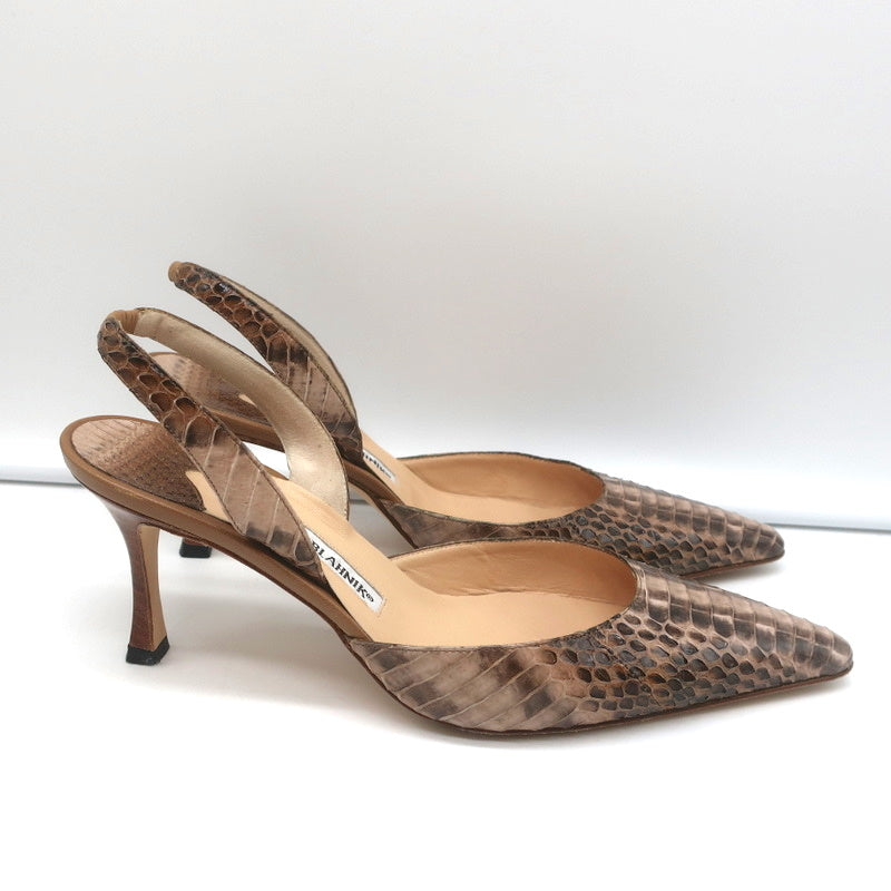 Manolo Blahnik Carolyne Slingback Pumps Brown Snakeskin Size 38.5 Pointed Toe product image 2, provided for visual reference