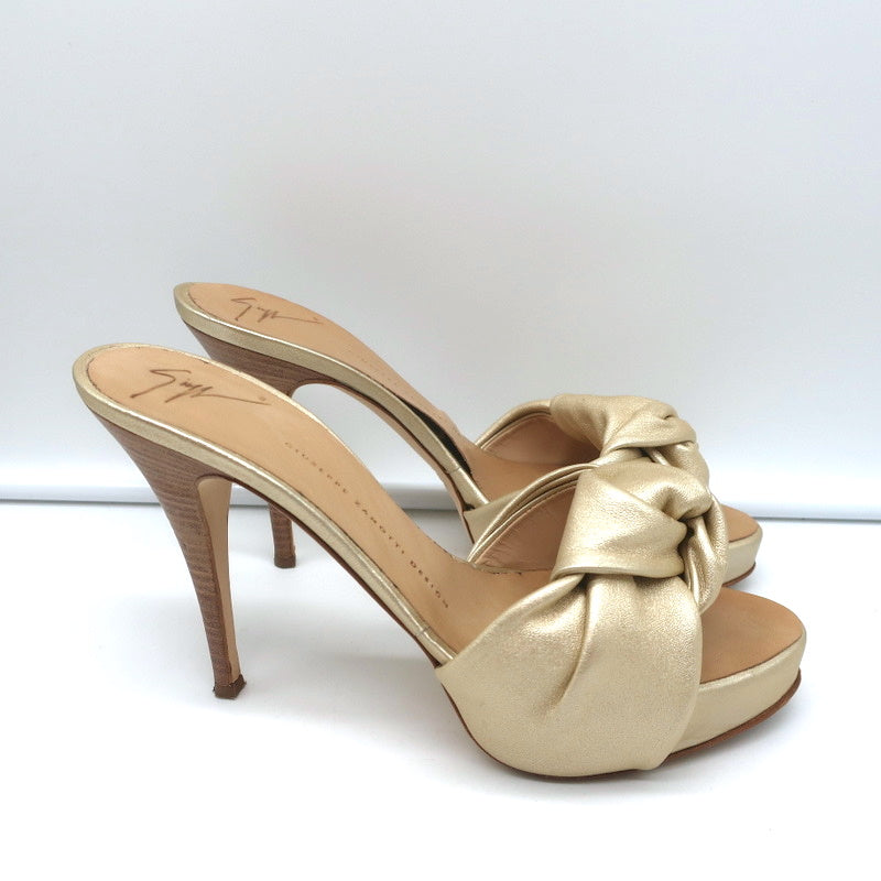 Giuseppe Zanotti Knotted Platform Mule Sandals Gold Metallic Leather Size 38.5 product image 2, provided for visual