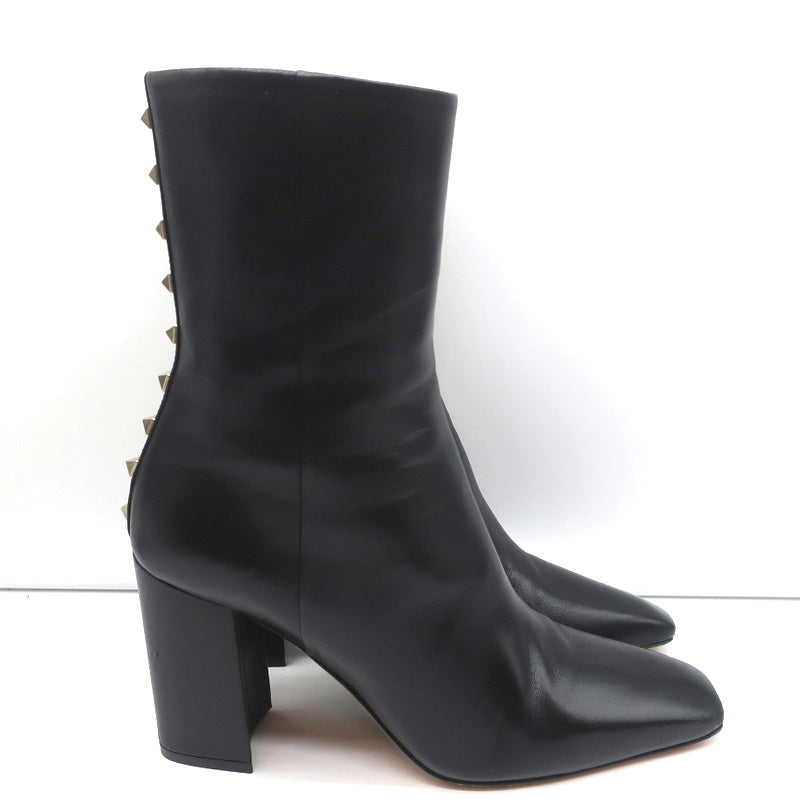 Valentino Rockstud Trim Mid-Calf Boots Black Leather Size 38 High Heel product image 2, provided for visual reference and