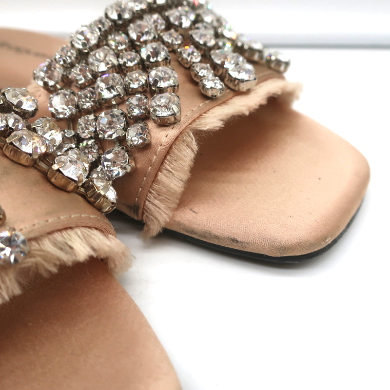Anna Baiguera Crystal Fringe Slide Sandals Peach Satin Size 38 Flat Mules product image 2, provided for visual reference and