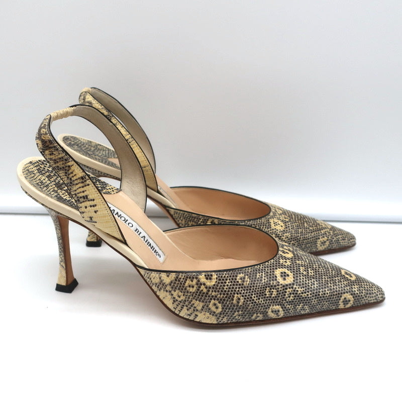 Manolo Blahnik Carolyne Slingback Pumps Ivory Lizard Size 38.5 Pointed Toe Heels product image 2, provided for visual