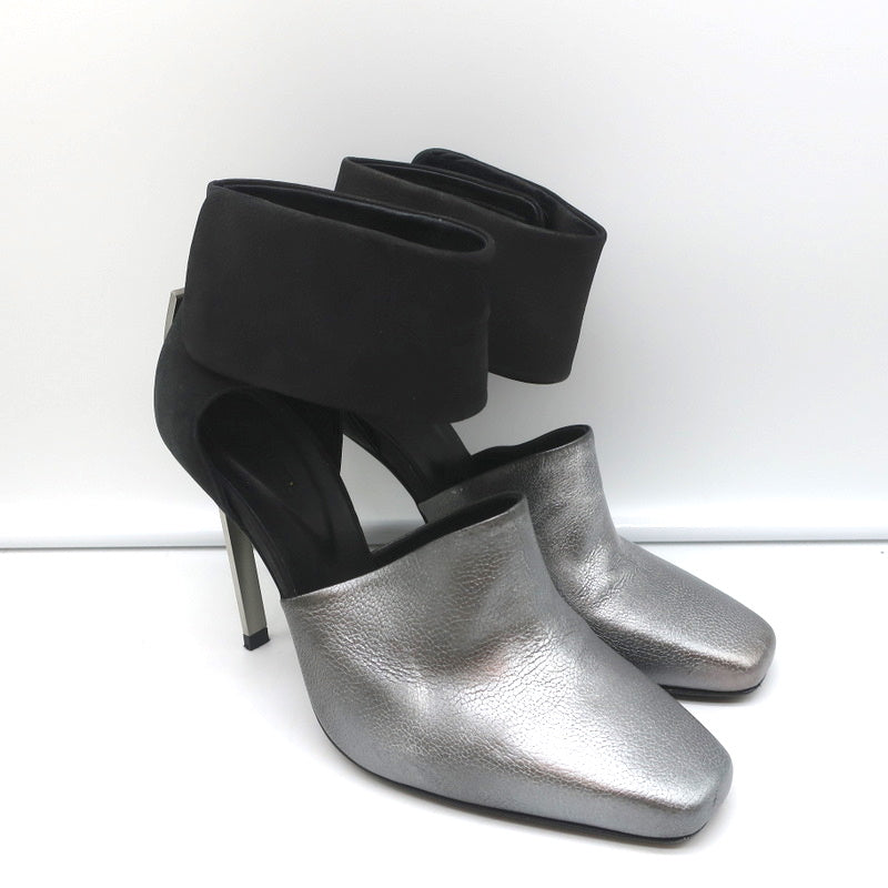Vic Matie Metal Heel Pumps Black Nubuck & Silver Metallic Leather Size 37.5 product image 2, provided for visual reference