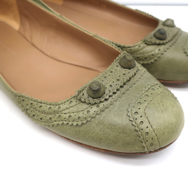 Balenciaga Brogue Studded Ballet Flats Sage Arena Leather Size 38 product image 2, provided for visual reference and product