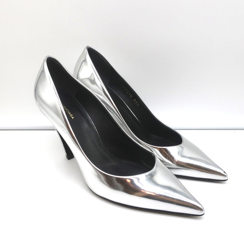 Balenciaga Broken Mirror Heels Silver Metallic Leather Size 37.5 Point-Toe Pumps product image 2, provided for visual