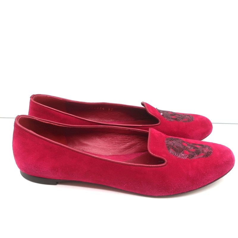 Alexander McQueen Sequin Skull Loafers Magenta Suede Size 37 Slip-On Flats product image 2, provided for visual reference