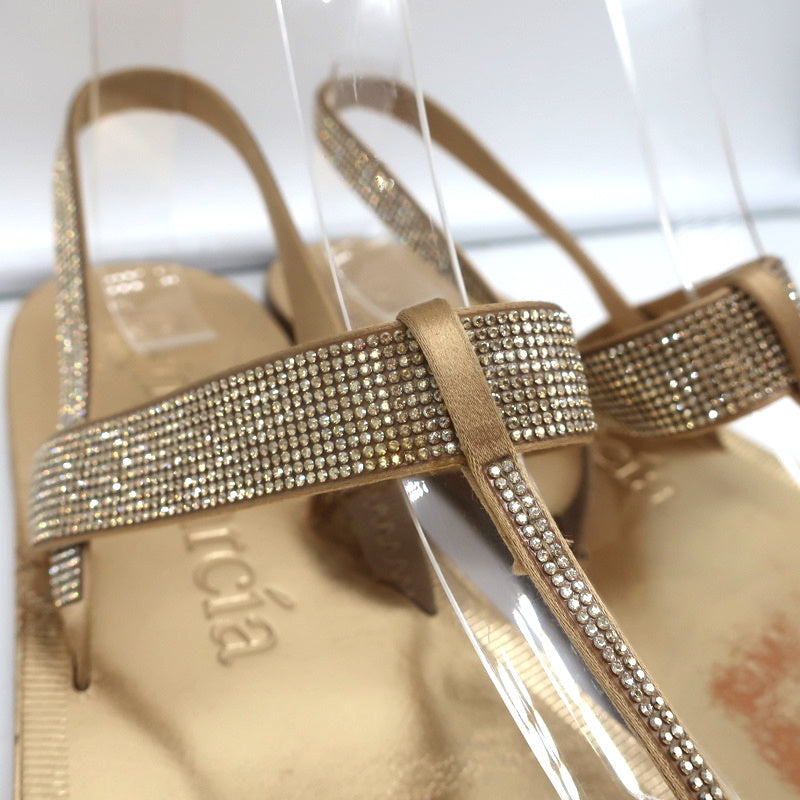 Pedro Garcia Crystal Thong Sandals Zulmar Gold Satin Size 38 Slingback Flats product image 2, provided for visual reference