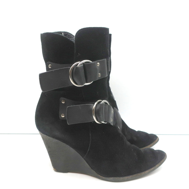 Givenchy Wedge Ankle Boots Black Buckled Suede Size 36.5 Pointed Toe product image 2, provided for visual reference and