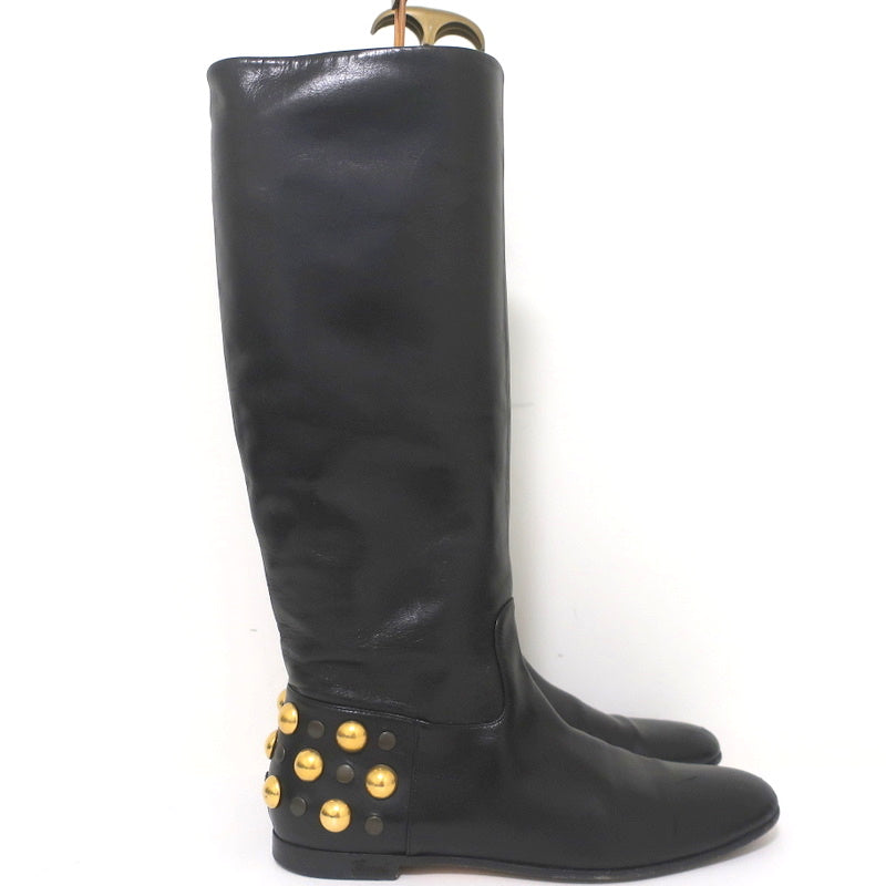 Gucci Babouska Studded Heel Knee High Boots Black Leather Size 38.5 product image 2, provided for visual reference and
