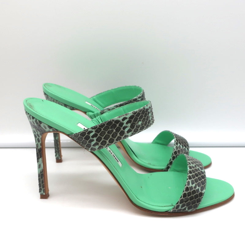 Manolo Blahnik Muluca Double-Band Slide Sandals Mint Snakeskin Size 38.5 product image 2, provided for visual reference and