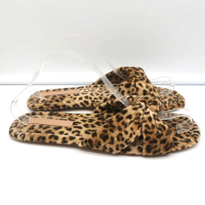 Loeffler Randall Puffy Knot Sandals Leopard Print Velvet Size 11 Flat Slides product image 2, provided for visual reference