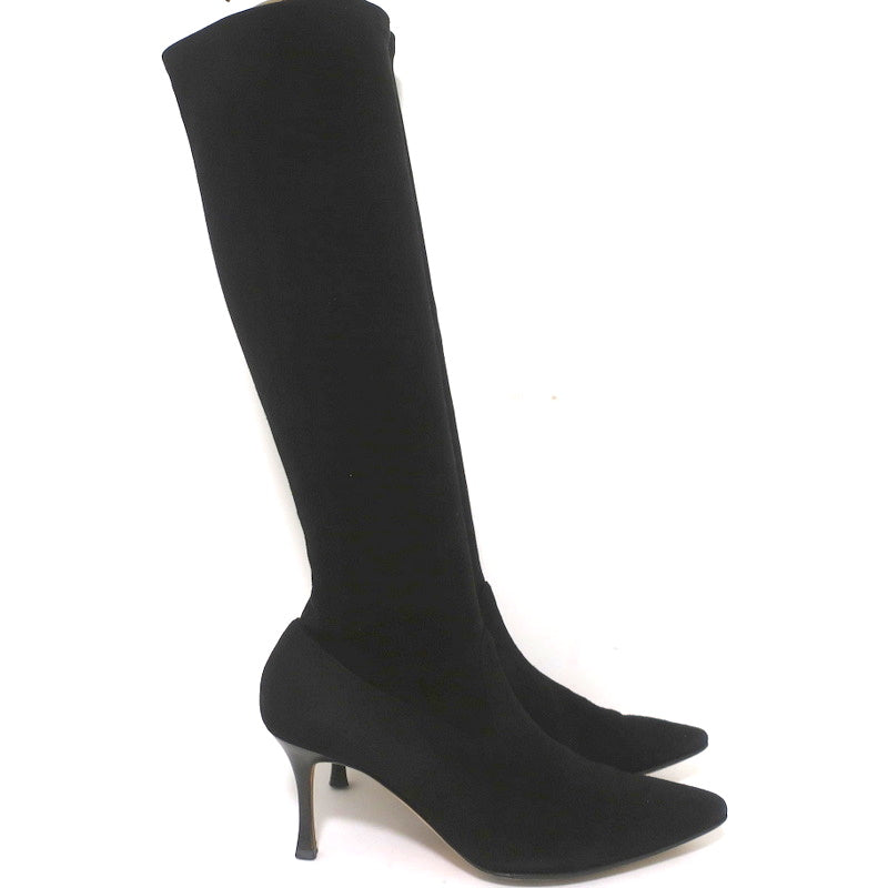 Manolo Blahnik Pascalare Knee High Boots Black Stretch Suede Size 38.5 product image 2, provided for visual reference and