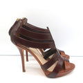 Christian Dior Platform Caged Sandals Brown Leather Size 38.5 Peep Toe Heels product image 1, provided for visual reference