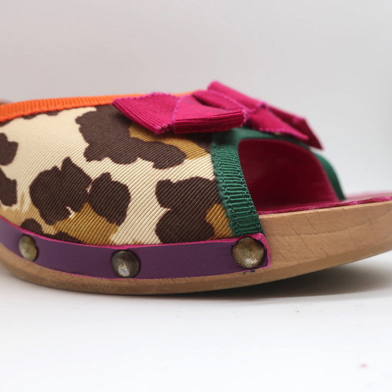 Moschino Cheap and Chic Bow Clog Sandals Leopard Print Size 40 High Heel Slides product image 2, provided for visual