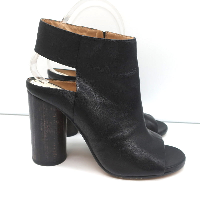 Maison Margiela Open Toe Booties Black Leather Size 37.5 Round Heel Slingback product image 2, provided for visual reference