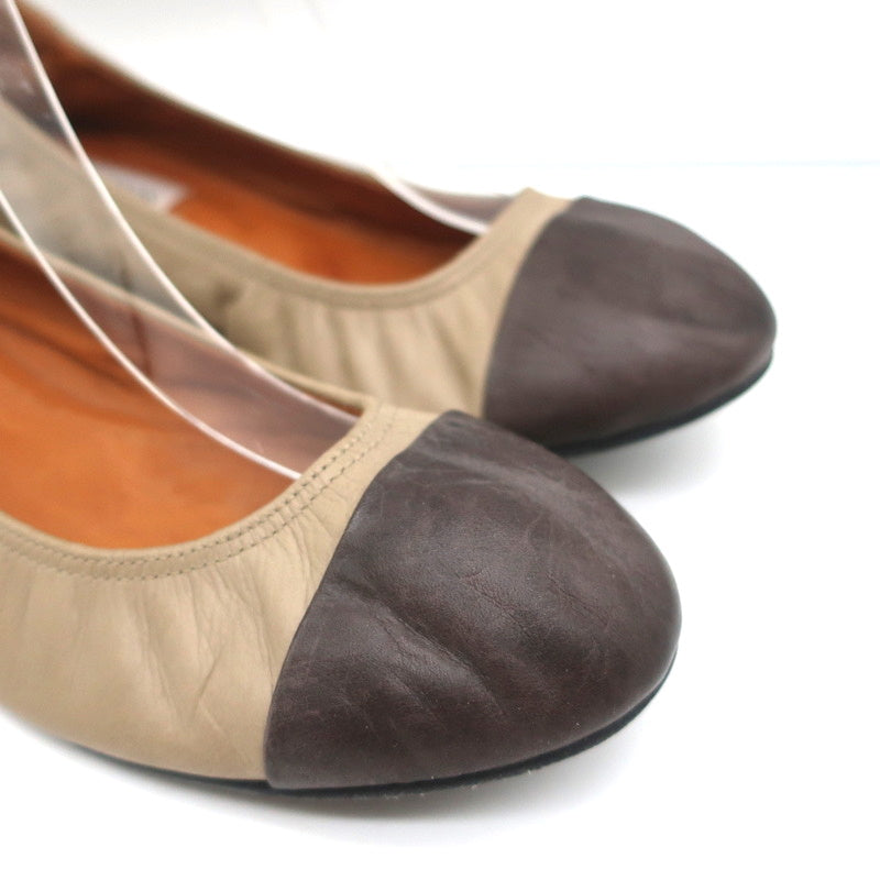 Lanvin Cap Toe Ballet Flats Taupe/Brown Two-Tone Leather Size 38.5 product image 2, provided for visual reference and