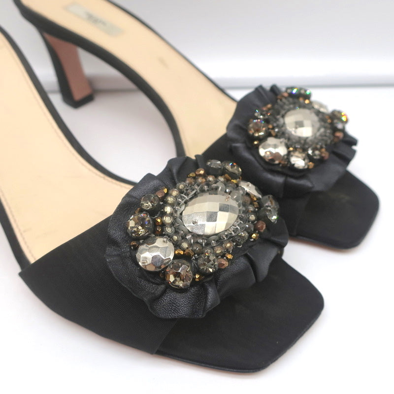 Prada Mules Black Embellished Leather & Faille Size 38 Open Toe Sandals product image 2, provided for visual reference and