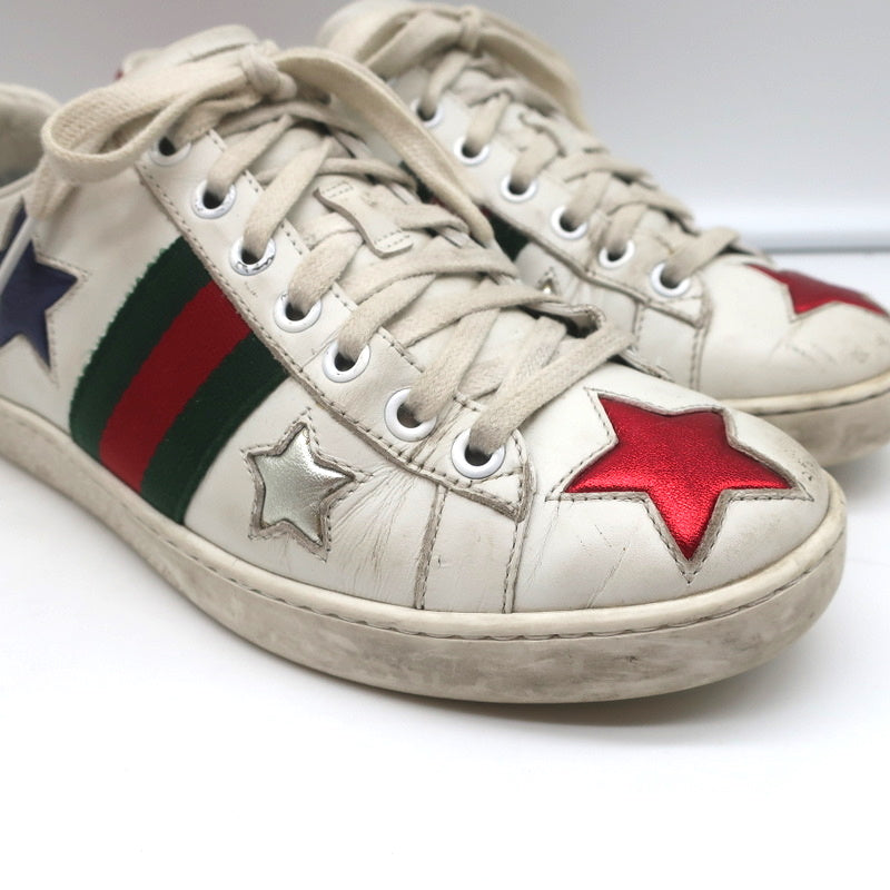 Gucci Ace Stars Low Top Sneakers White & Metallic Leather Size 36 product image 2, provided for visual reference and product