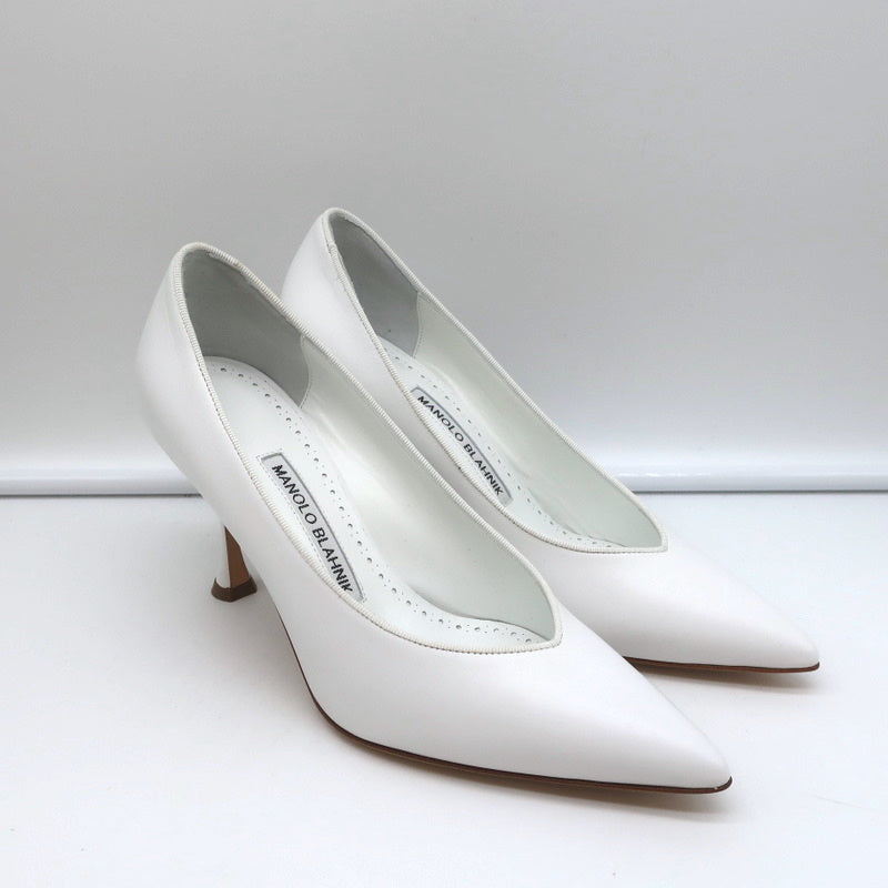 Manolo Blahnik Pumps Urgenzapla White Leather Size 36.5 Pointed Toe Heels product image 2, provided for visual reference and