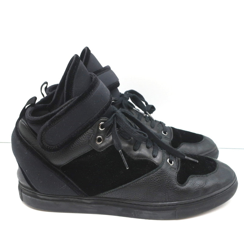 Balenciaga High Top Sneakers Black Leather & Velvet Size 40 product image 2, provided for visual reference and product
