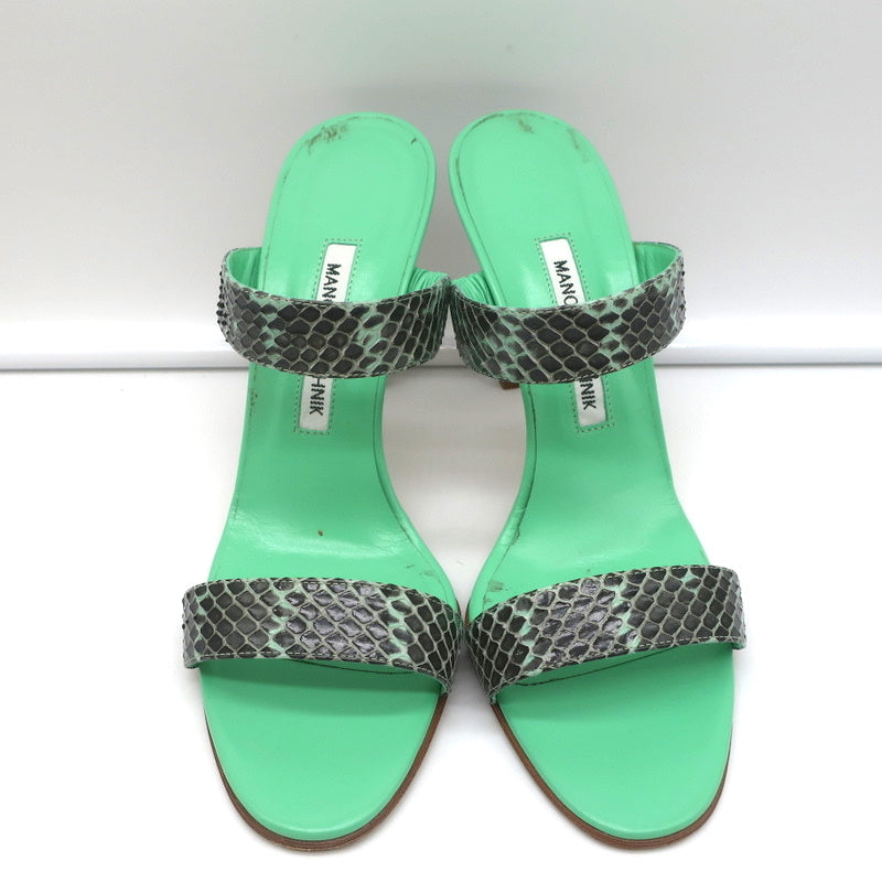 Manolo Blahnik Muluca Double-Band Slide Sandals Mint Snakeskin Size 38.5 product image 3, provided for visual reference and