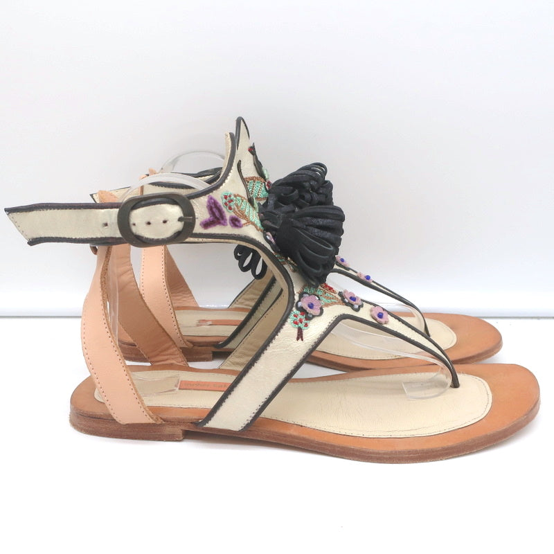 Meher Kakalia Tiki Sofia Tassel Sandals Beaded Embroidered Leather Size 41 product image 3, provided for visual reference