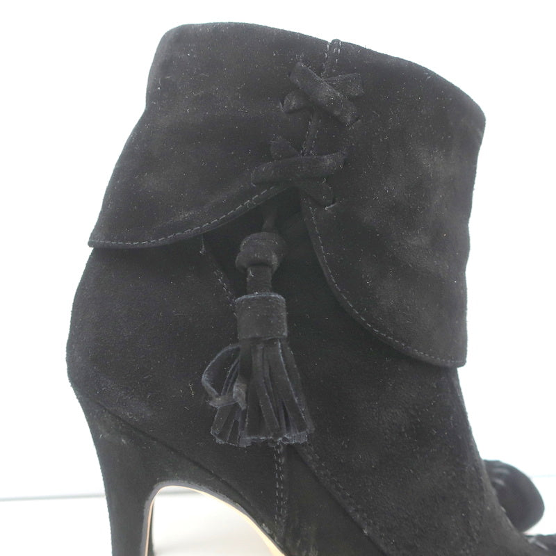 Manolo Blahnik Tassel Ankle Boots Black Suede Size 37 High Heel Booties product image 3, provided for visual reference and