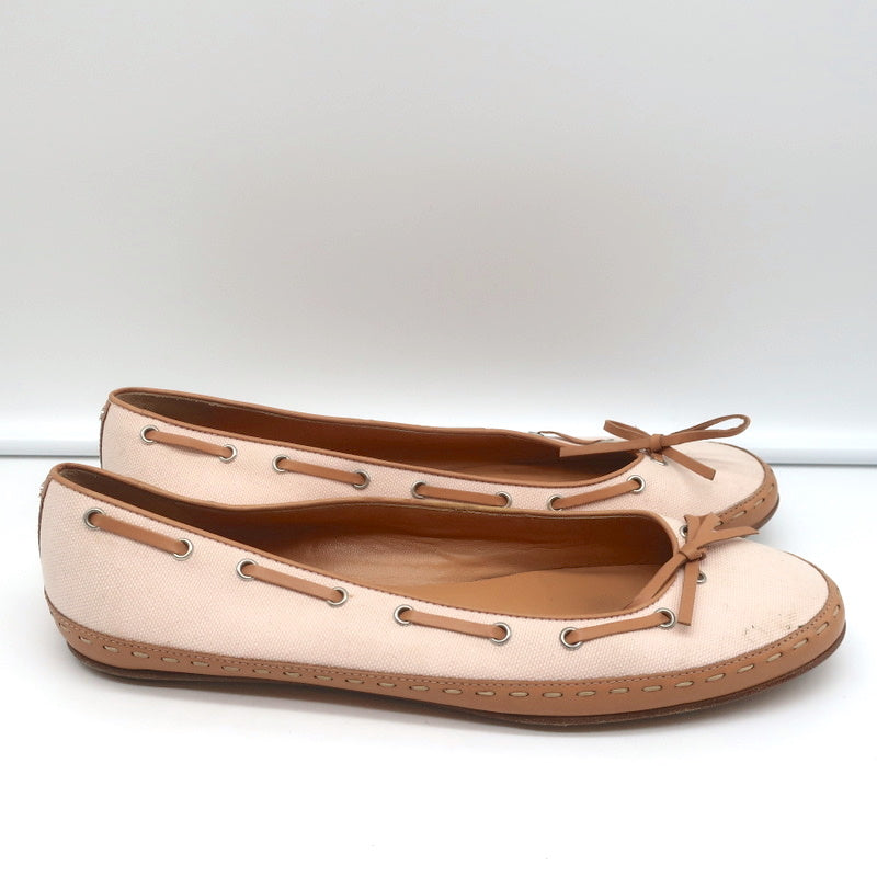 Laced Bow Ballet Flats Very Light Pink Canvas & Tan Leather Size 39.5 product image 3, provided for visual reference and