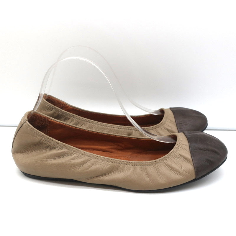 Lanvin Cap Toe Ballet Flats Taupe/Brown Two-Tone Leather Size 38.5 product image 3, provided for visual reference and