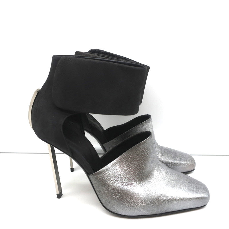 Vic Matie Metal Heel Pumps Black Nubuck & Silver Metallic Leather Size 37.5 product image 3, provided for visual reference