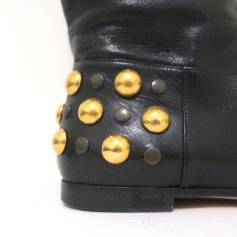 Gucci Babouska Studded Heel Knee High Boots Black Leather Size 38.5 product image 3, provided for visual reference and