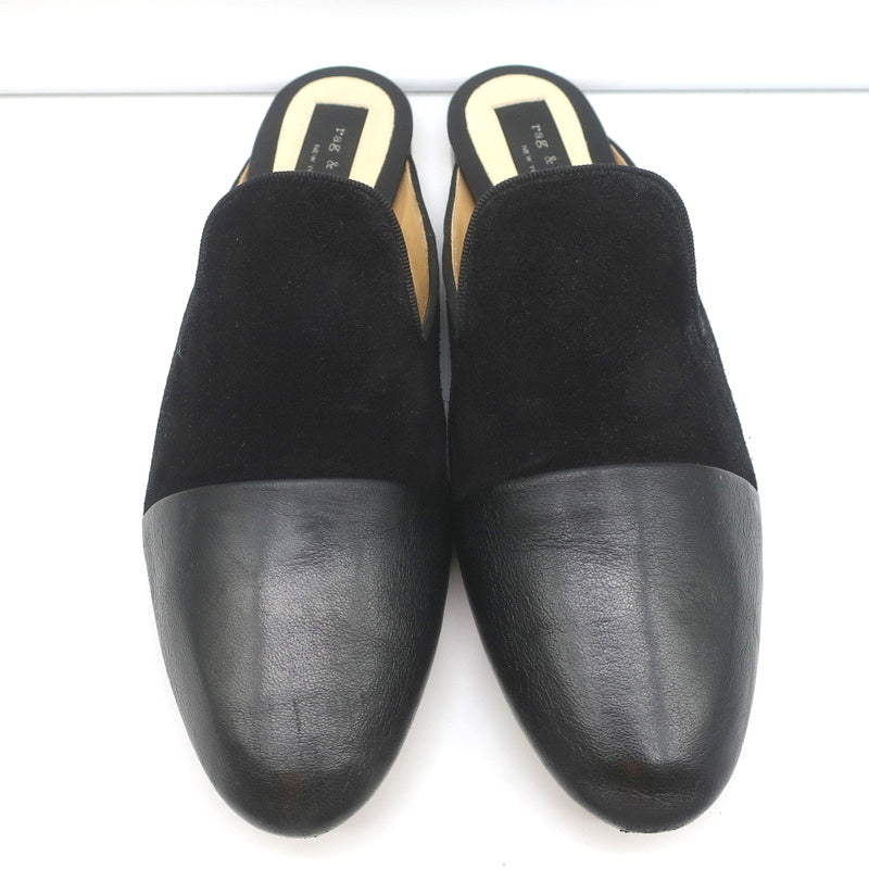 Rag & Bone Flat Mules Sabine Black Suede & Leather Size 41 product image 3, provided for visual reference and product detail