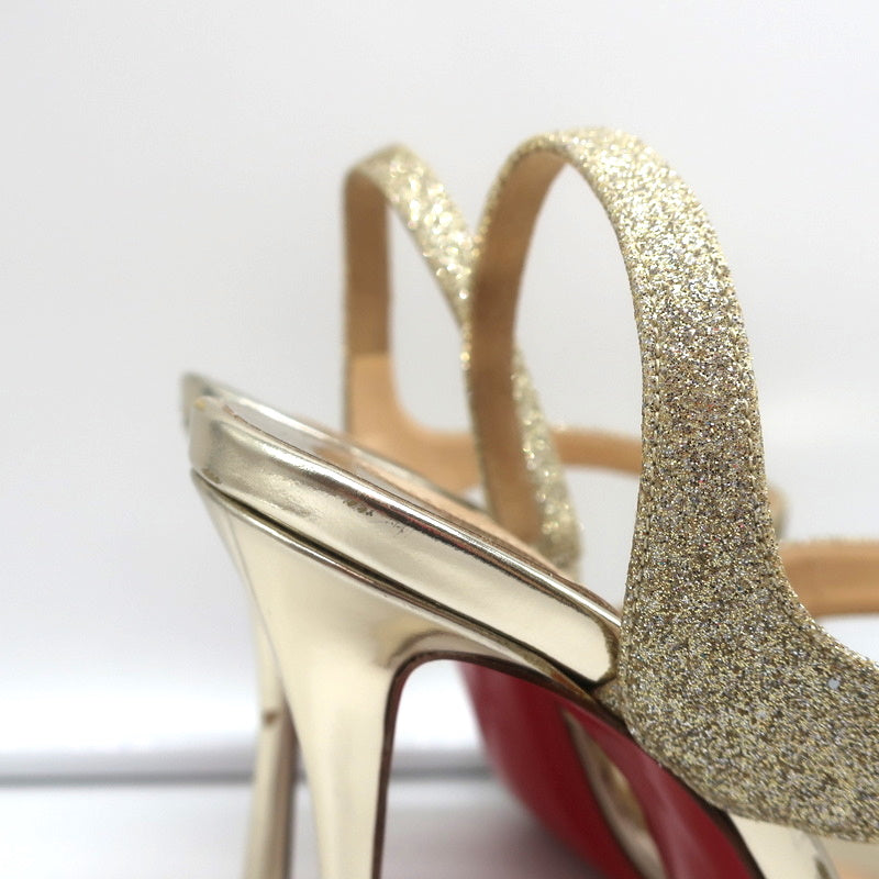 Christian Louboutin Vavazou Asymmetric Sandals Gold Glitter & Leather Size 38 product image 3, provided for visual reference