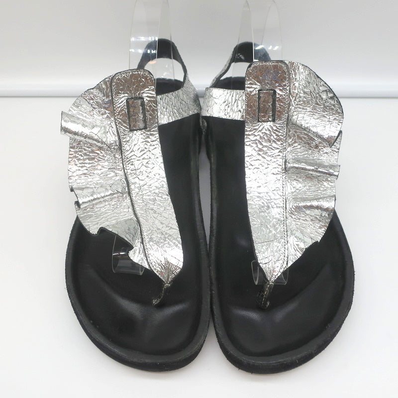 Isabel Marant Leakey Ruffle Sandals Silver Metallic Leather Size 41 product image 2, provided for visual reference and