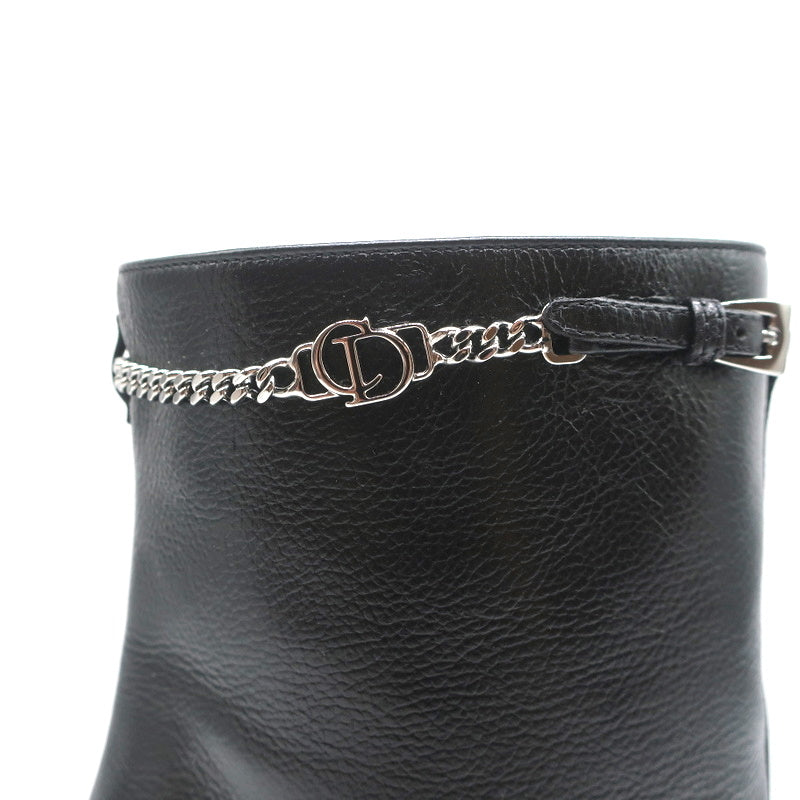 Christian Dior CD Chain Embellished Ankle Boots Black Leather Size 36 High Heel product image 3, provided for visual