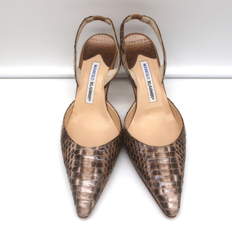 Manolo Blahnik Carolyne Slingback Pumps Brown Snakeskin Size 38.5 Pointed Toe product image 3, provided for visual reference