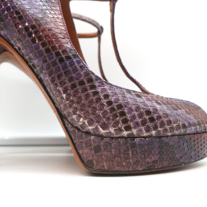 Gucci Platform T-Strap Pumps Purple Snakeskin Size 40 Peep Toe Heels product image 3, provided for visual reference and