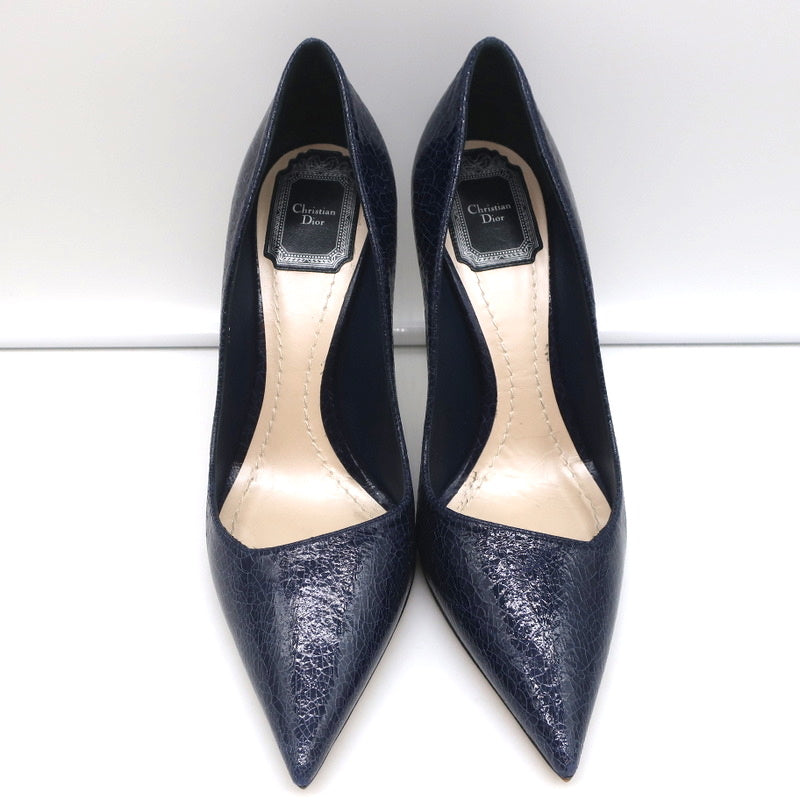 Christian Dior Songe Pumps Navy Cracked Leather Size 37 Pointed Toe Heels product image 3, provided for visual reference and