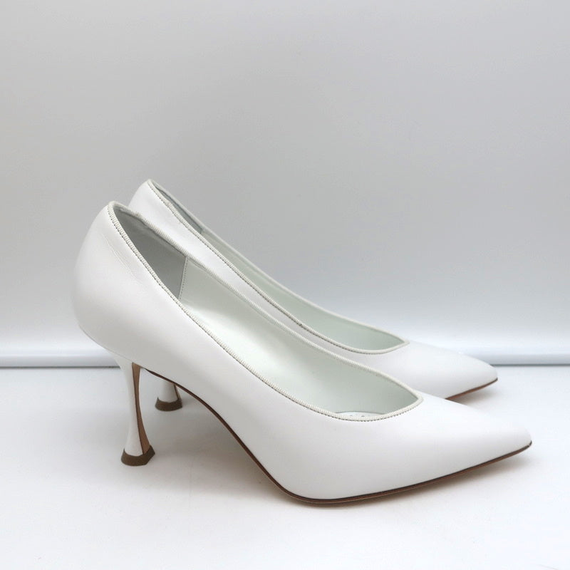 Manolo Blahnik Pumps Urgenzapla White Leather Size 36.5 Pointed Toe Heels product image 3, provided for visual reference and