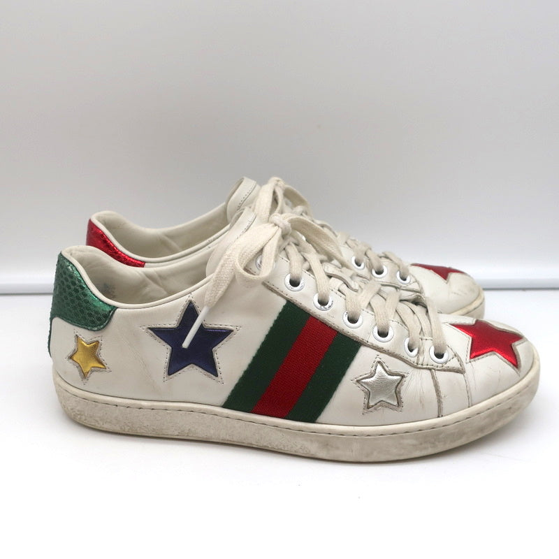 Gucci Ace Stars Low Top Sneakers White & Metallic Leather Size 36 product image 3, provided for visual reference and product