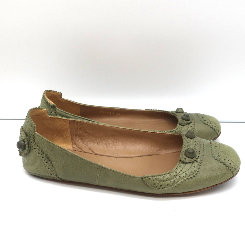Balenciaga Brogue Studded Ballet Flats Sage Arena Leather Size 38 product image 3, provided for visual reference and product
