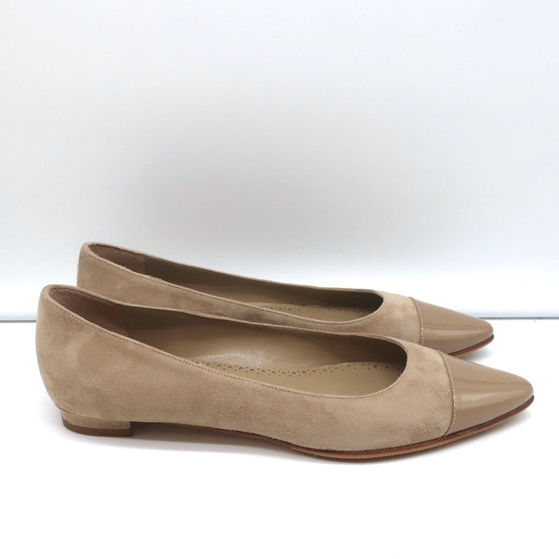 Manolo Blahnik Bipunta Cap Toe Flats Taupe Suede & Patent Leather Size 36 NEW product image 3, provided for visual reference
