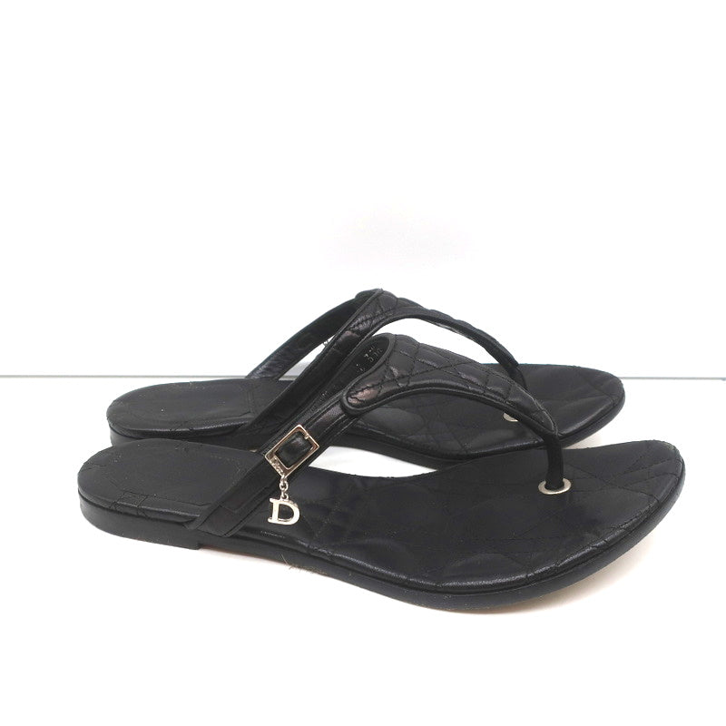Christian Dior Cannage Thong Sandals Black Leather Size 35.5 Flat Slides product image 3, provided for visual reference and